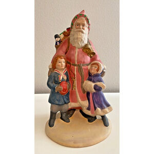 Vintage Hand-Painted Ceramic Old World Santa Figurine, 9"H x 4.25"L x 4.5"W
